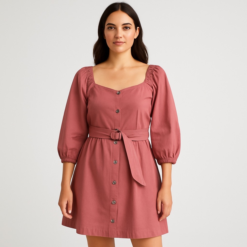 BA&SH Peach‎ Organic Cotton Button Down Belted Cyrielle Dress in size  2